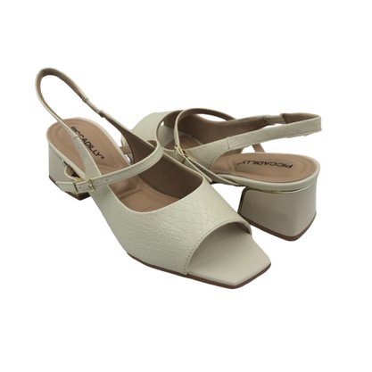 Sandália Piccadilly Slingback Salto Bloco Off White 543083