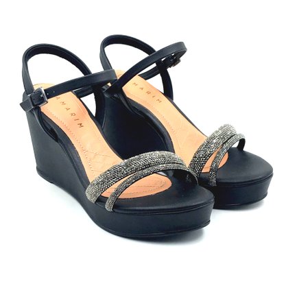 Sandália Ramarim Anabela Strass Preta 2346201