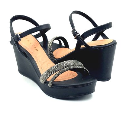 Sandália Ramarim Anabela Strass Preta 2346201