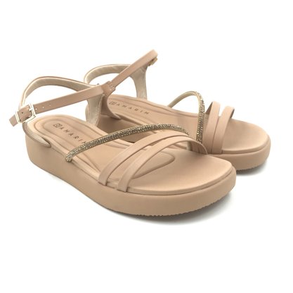 Sandália Ramarim Flatform com Strass Bege 2424203