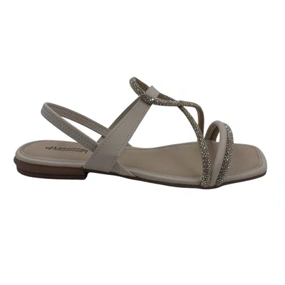 Sandália Rasteira Mississipi Brilho Calce Fácil Bege 843