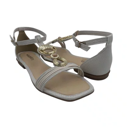 Sandália Rasteira Mississipi com Enfeite Off White 013