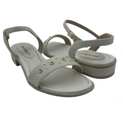 Sandália Salto Baixo Piccadilly Conforto Off White 590073