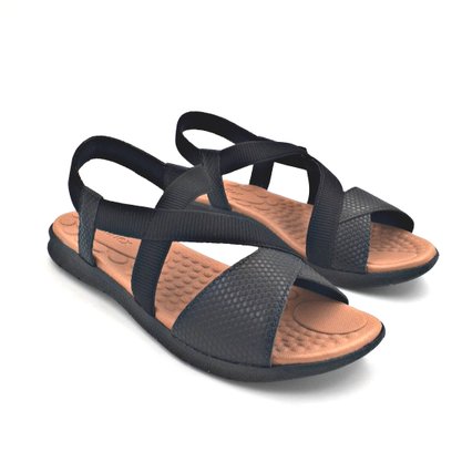 Sandália Usaflex Couro Preta Tiras Elásticos 0307