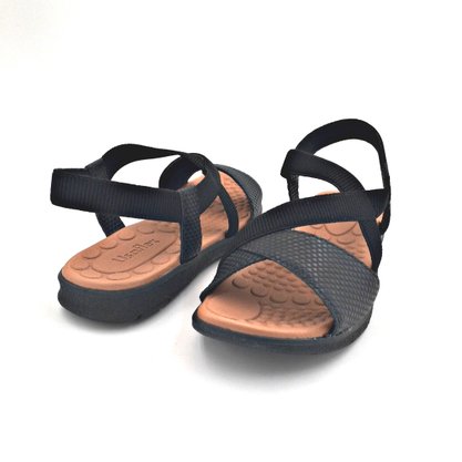 Sandália Usaflex Couro Preta Tiras Elásticos 0307