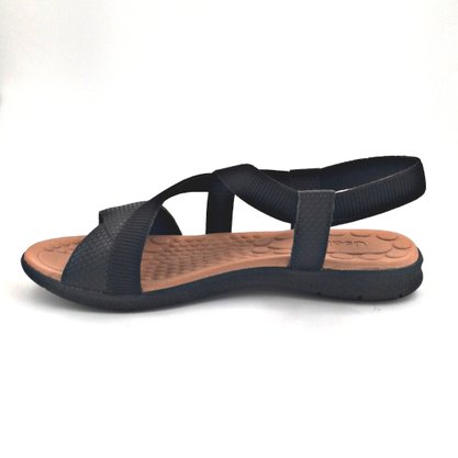 Sandália Usaflex Couro Preta Tiras Elásticos 0307
