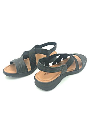 Sandália Usaflex Couro Preta Tiras Elásticos 2302