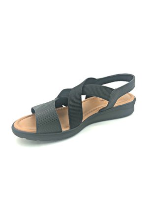Sandália Usaflex Couro Preta Tiras Elásticos 2302