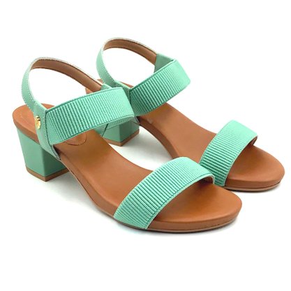Sandália Usaflex Salto Bloco Tiras Elásticas Verde 8204