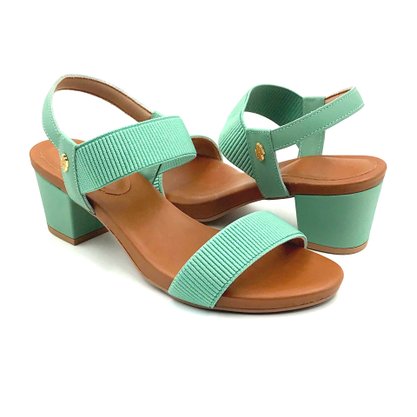 Sandália Usaflex Salto Bloco Tiras Elásticas Verde 8204