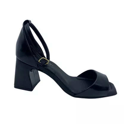 Sandália Verniz Piccadilly Salto Médio Bloco Preta 626056