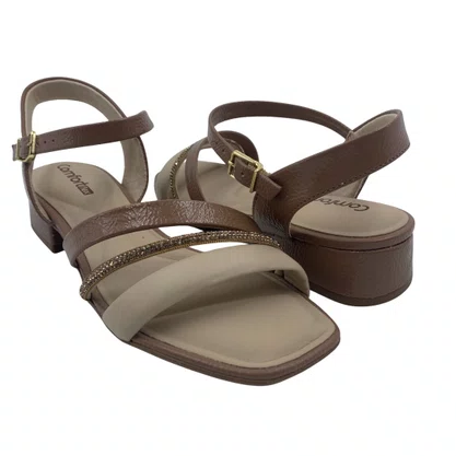 Sandália Verniz Salto Baixo Comfortflex Bege 2555402