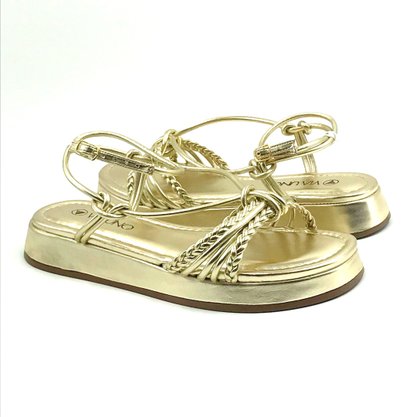 Sandália Via Uno Flat Form Dourada com Tiras 803003