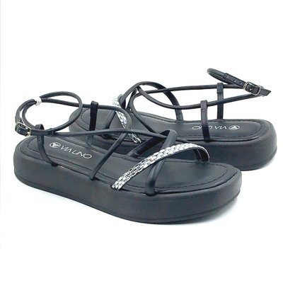 Sandália Via Uno Flat Form Preta com Strass 791003