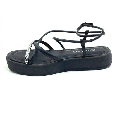 Sandália Via Uno Flat Form Preta com Strass 791003