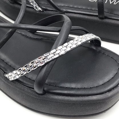 Sandália Via Uno Flat Form Preta com Strass 791003