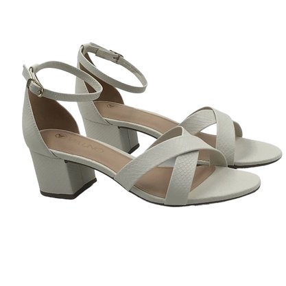 Sandália Via Uno Off White Salto Bloco Napa 427112