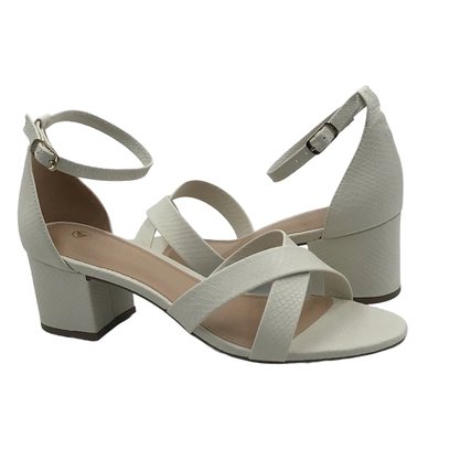 Sandália Via Uno Off White Salto Bloco Napa 427112