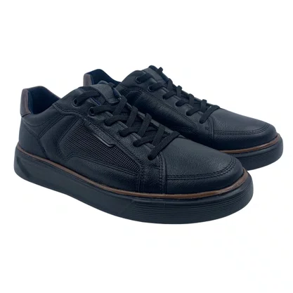Sapatênis Masculino Pegada Couro Elástico Preto 110933
