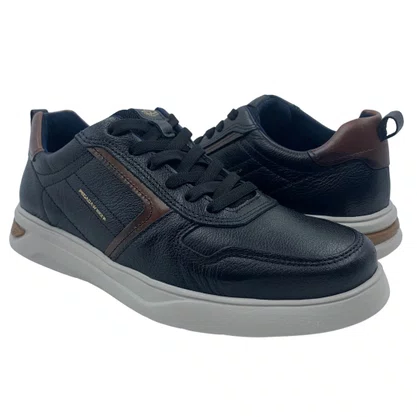 Sapatênis Masculino Pegada Couro Elástico Preto 112401