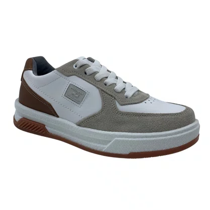 Sapatênis Pegada Couro Branco 112704 Cadarço Elástico TPU
