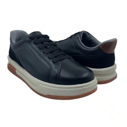 Sapatênis Pegada Couro Preto 112751 Cadarço Elástico TPU