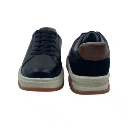 Sapatênis Pegada Couro Preto 112751 Cadarço Elástico TPU