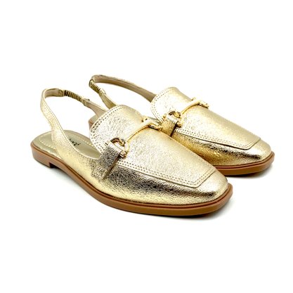 Sapatilha Bebecê Slingback Bico Quadrado Dourado 1118042