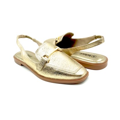Sapatilha Bebecê Slingback Bico Quadrado Dourado 1118042