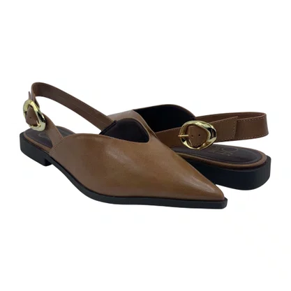 Sapatilha Slingback Offline Bico Fino Marrom 24397
