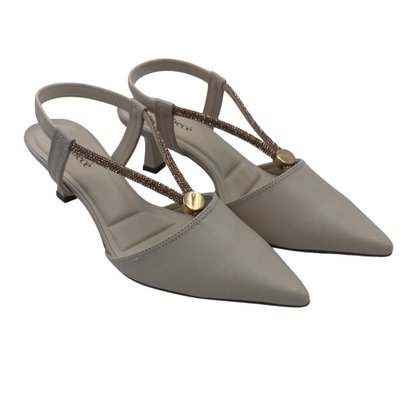 Sapato Bebecê Slingback Scarpin com Brilho Nude 3814334