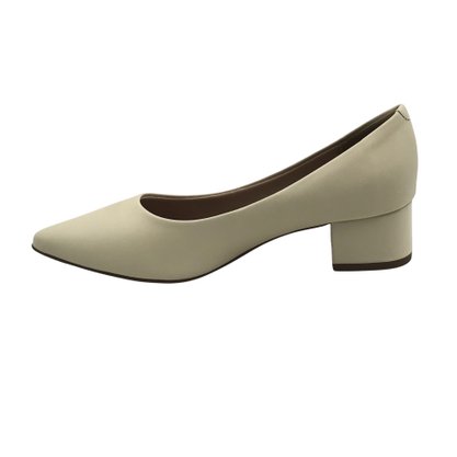 Sapato Beira Rio Bico Fino Salto Bloco Creme 4182200