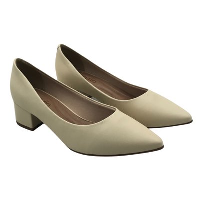 Sapato Beira Rio Bico Fino Salto Bloco Creme 4182200