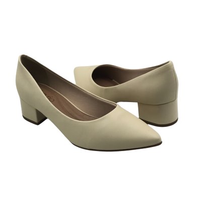 Sapato Beira Rio Bico Fino Salto Bloco Creme 4182200