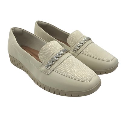 Sapato Campesí Mocassim com Brilho Off White 9167
