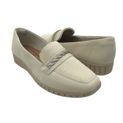 Sapato Campesí Mocassim com Brilho Off White 9167