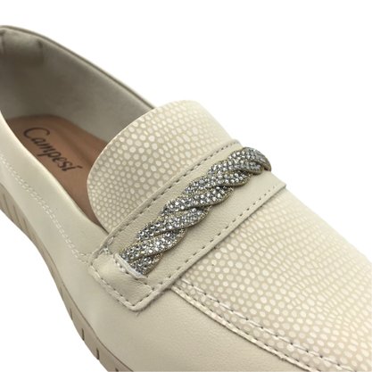Sapato Campesí Mocassim com Brilho Off White 9167