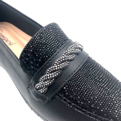 Sapato Campesí Mocassim com Brilho Preto 9167