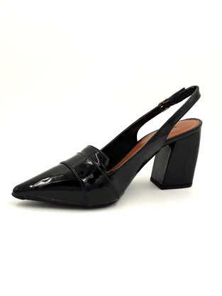 Sapato Scarpin Renata Mello Preto Salto Grosso Bico Fino