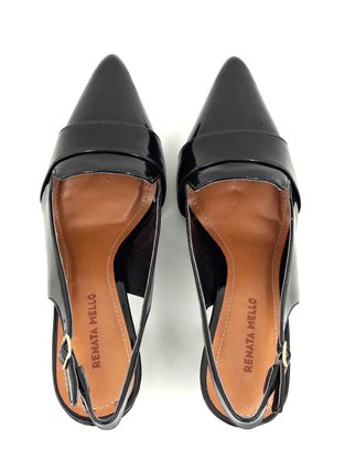 Sapato Scarpin Renata Mello Preto Salto Grosso Bico Fino