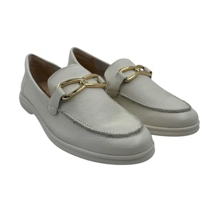 Sapato Comfortflex Mocassim Couro Off White 2560303