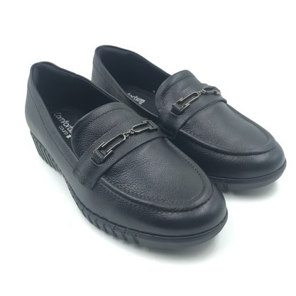 Sapato Comfortflex Mocassim Couro Preto 2476302