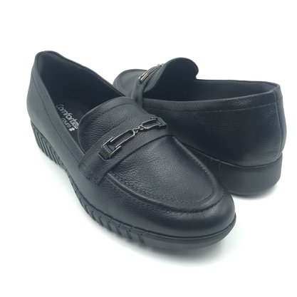 Sapato Comfortflex Mocassim Couro Preto 2476302