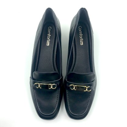 Sapato Comfortflex Mocassim Salto Baixo Preto 2495304