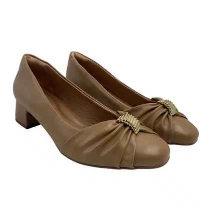 Sapato Comfortflex Salto Bloco Marrom com Enfeite 2698304
