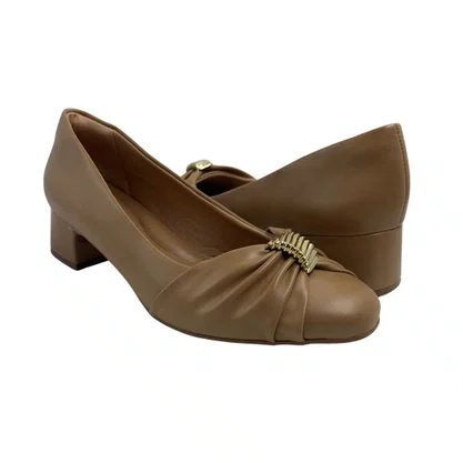 Sapato Comfortflex Salto Bloco Marrom com Enfeite 2698304