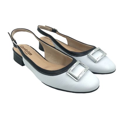 Sapato Comfortflex Slingback Couro Branco com Preto 2482331