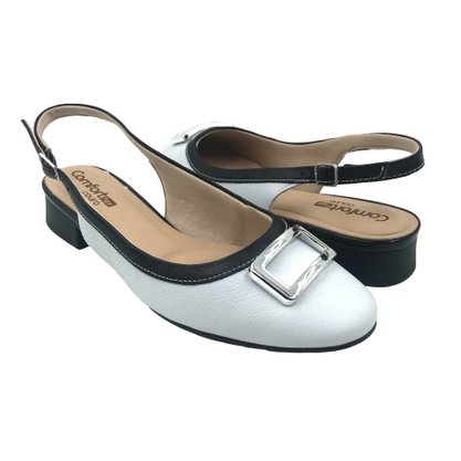 Sapato Comfortflex Slingback Couro Branco com Preto 2482331