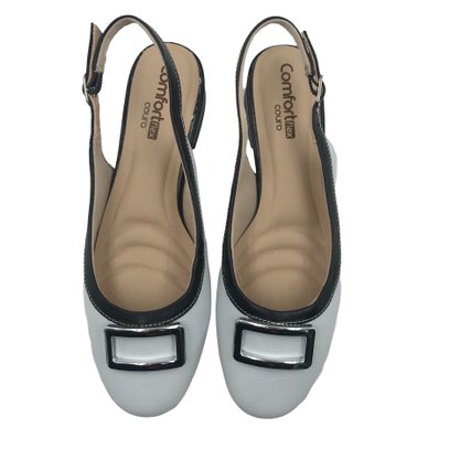 Sapato Comfortflex Slingback Couro Branco com Preto 2482331