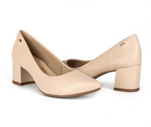 Sapato Dakota Scarpin Salto Grosso Nude Couro Legítimo